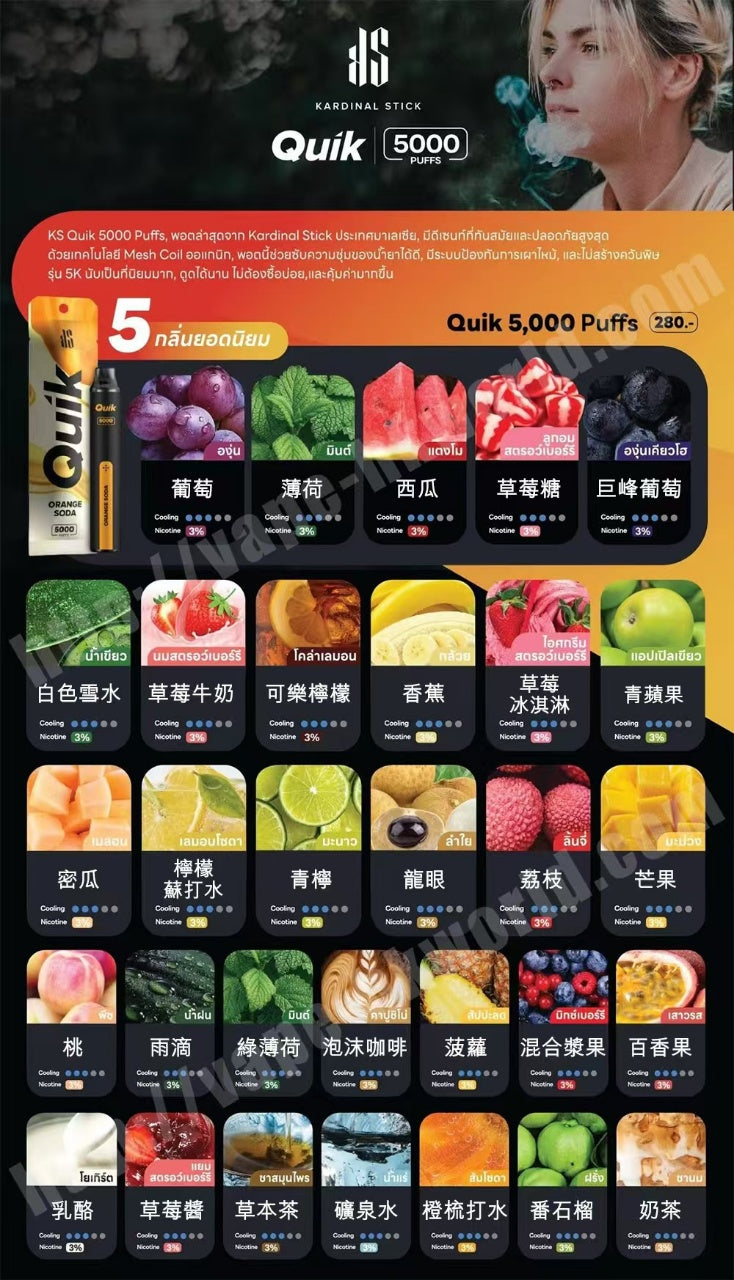 Quik小黑条5000口一次性电子烟-质量稳定售后少